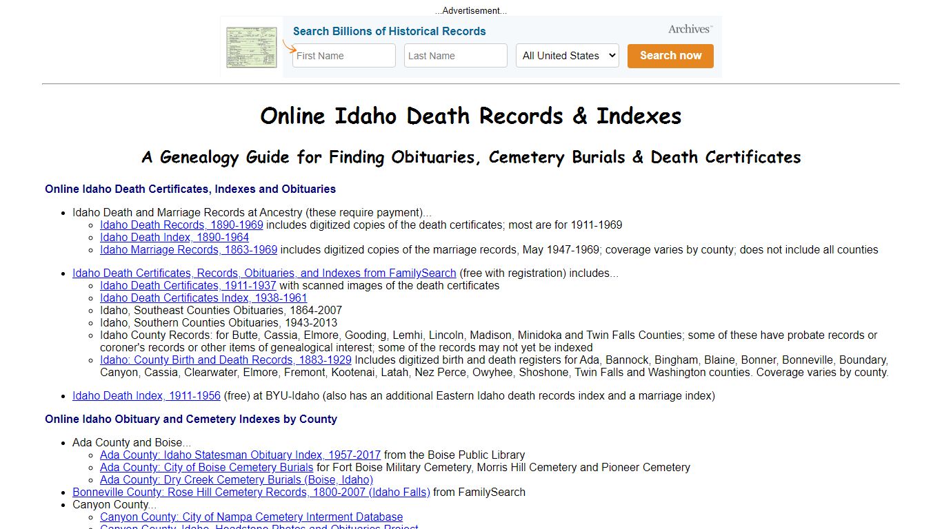 Online Idaho Death Indexes, Records & Obituaries